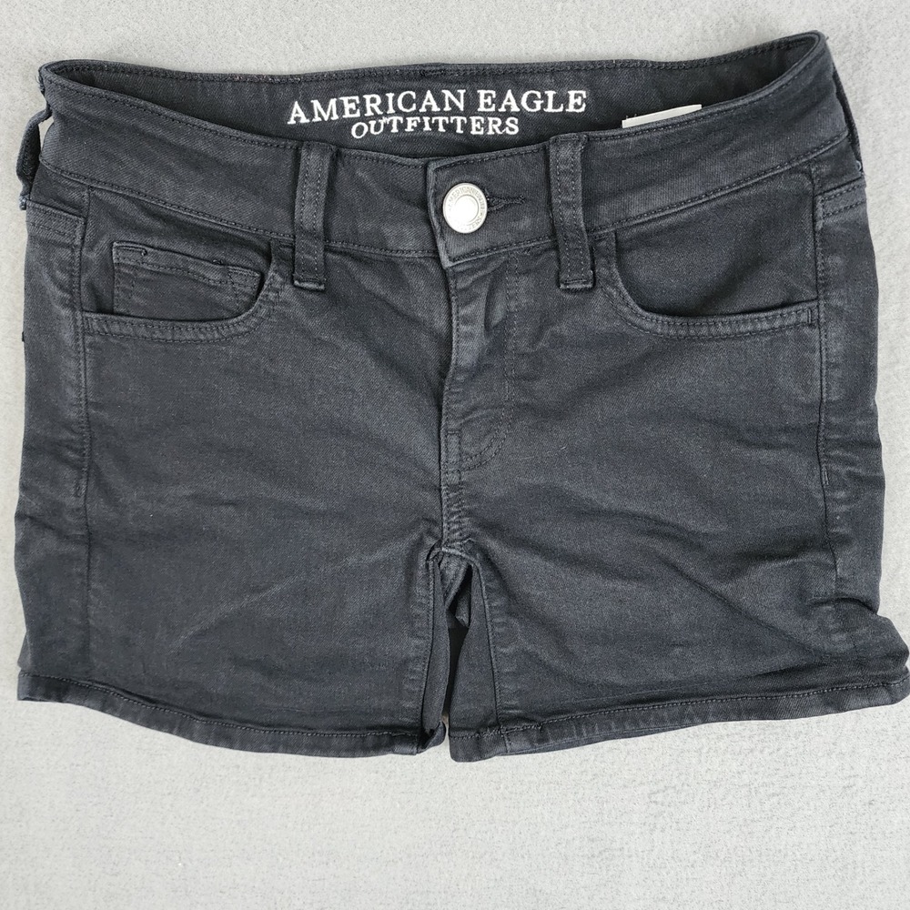 American Eagle Outfitters Super Stretch Black Denim Shorts 00 Low Rise Mini Cut